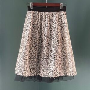 Black and White Lace Skater Skirt raw edge lace and tulle, Italian made